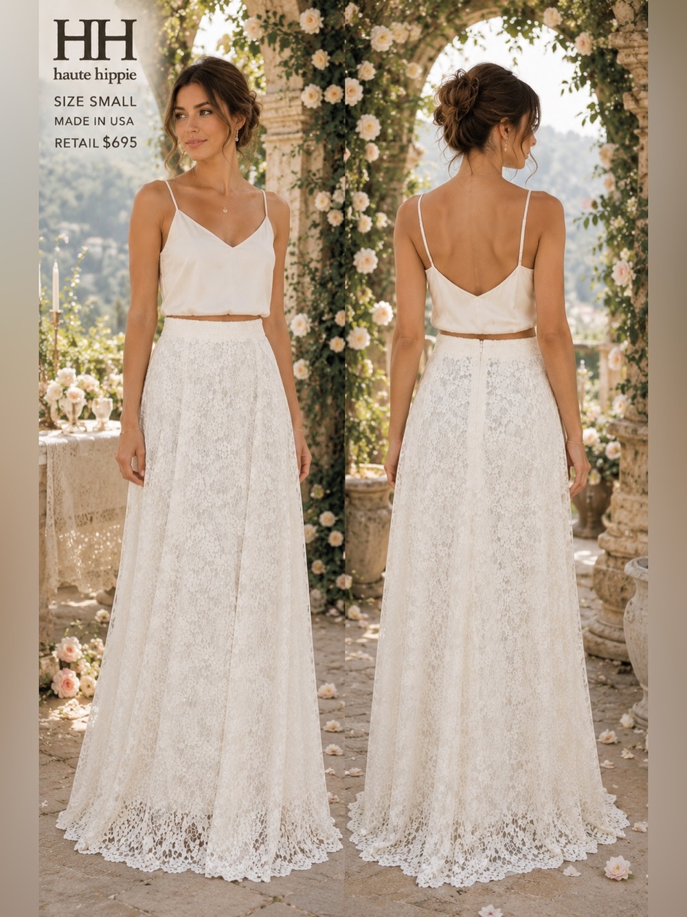 HH Haute Hippie Bridal Lace Maxi Skirt Small Ivory Wedding romance fairy FLAW